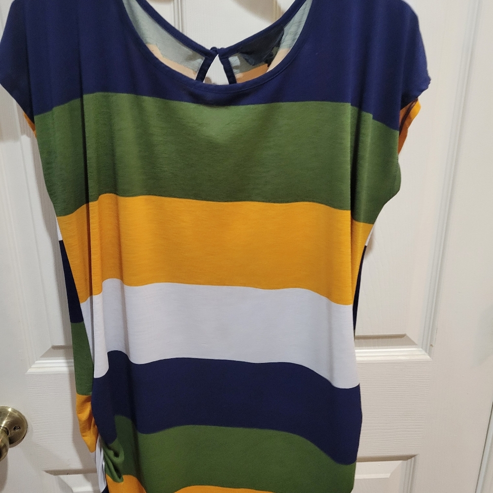 Source Unknown Blue Green Cap Sleeve Tie Front Tee